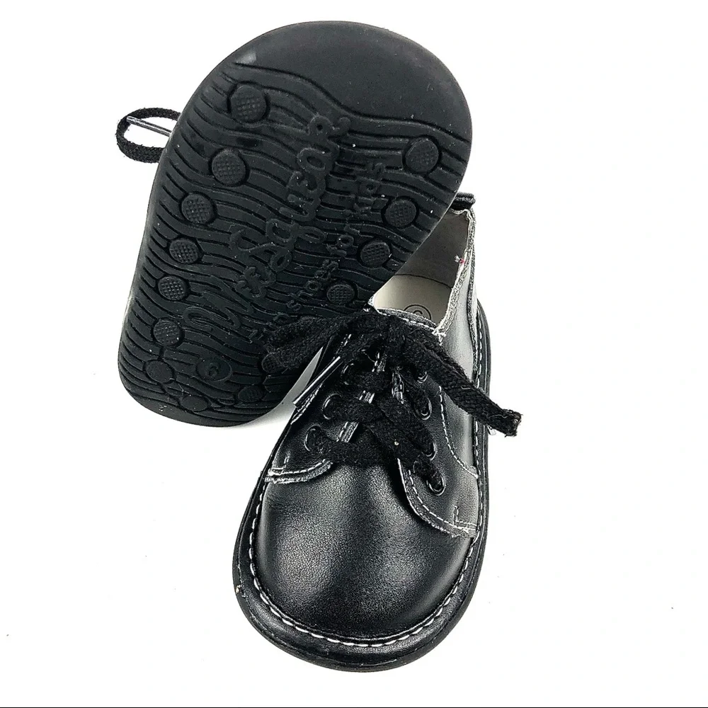Wee Squeeks Black Leather Oxfords Sz 6